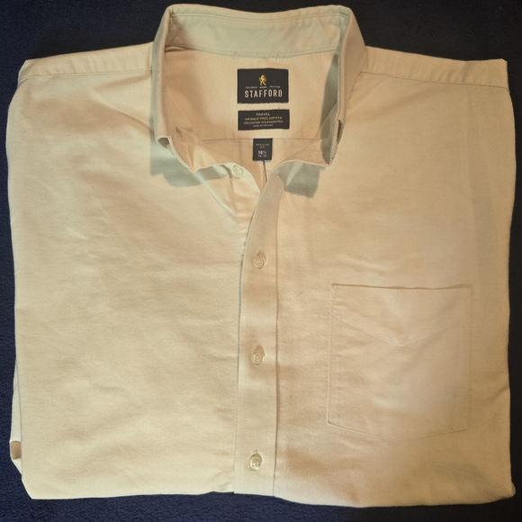Stafford Classic Travelers Wrinkle-free Ivory Shirt 16 1/2 34/35 - Picture 2 of 2